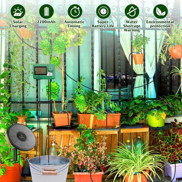 Système D'irrigation Solaire 2025 - Arrosage Automatique Avec Minuterie 12 Modes Et Tuyau 15 M