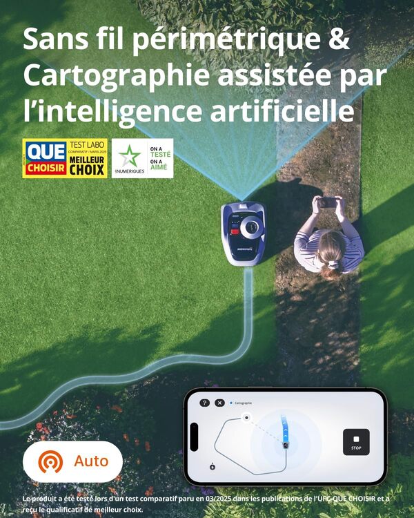 Navimow i105E Robot Tondeuse sans Fil périphérique, Recommandé 500 m², Max. 600 m², RTK+Vision Tondeuse Robot Gazon, IA cartographie Automatique, Limite virtuelle, Gestion multizone