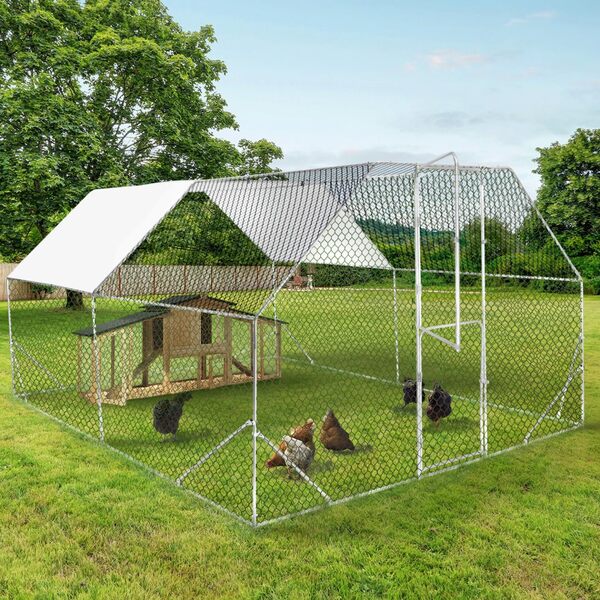 IDMarket - Enclos poulailler Porte Double battant 12 m² Prestige Parc grillagé 3x4 M Acier galvanisé