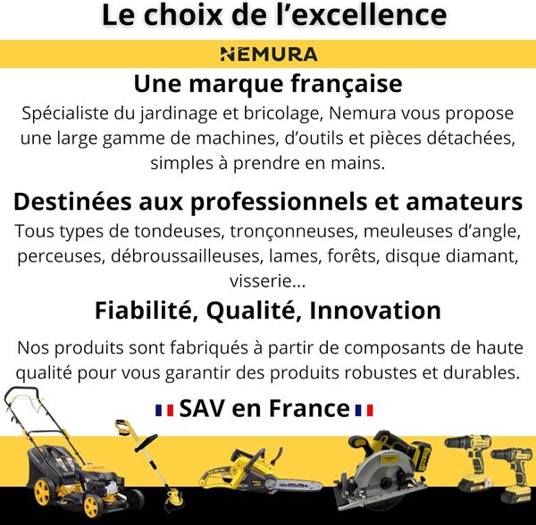 Nemura Tondeuse Thermique Autotractée 146cm3 à Essence pour Pelouse - Fonction Mulching - Hauteur de Coupe 7 Positions - Démarrage Facile - Outillage Jardin - Marque Française