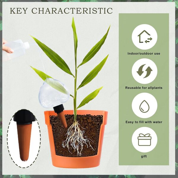 Ansberta Lot de 6 globes d'arrosage automatique en forme de cœur avec système d'arrosage goutte à goutte à libération lente pour plantes d'intérieur et d'extérieur.