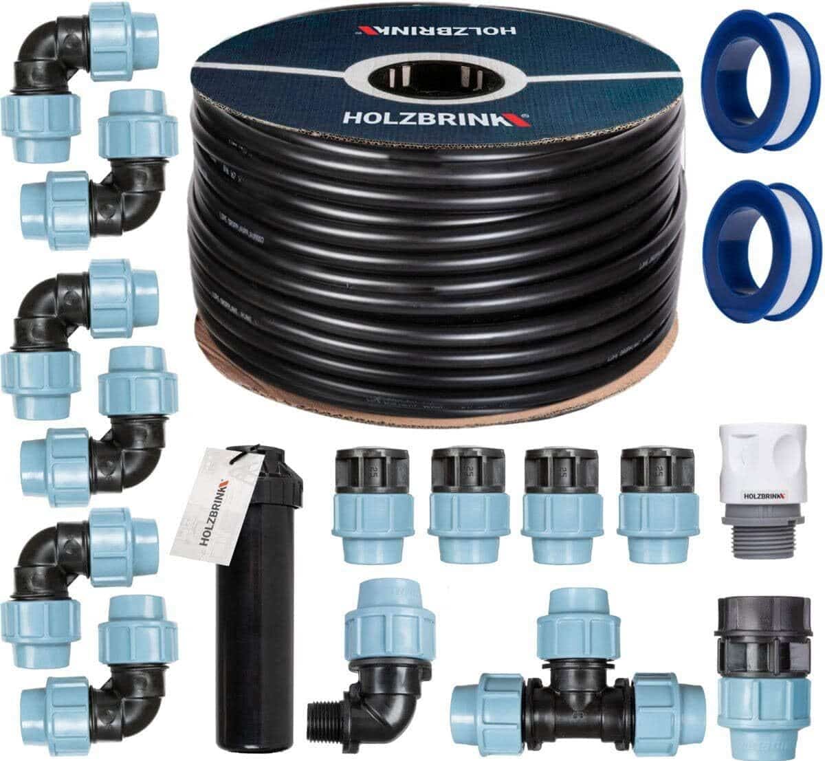 Test du kit d'irrigation HOLZBRINK HTB-11-5-100 : arroseur automatique pop-up et tuyau 100 m