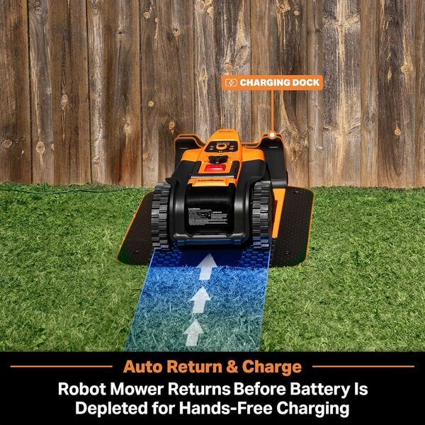 LawnMaster VBRM18AMID4R Tondeuse Robotique sans Fil de Limite 800㎡, 4 Ah Batterie, Navig. Optique, Évitement d'obstacles, Station de Charge Auto, Zone Interdite, WiFi & Bluetooth Contrôlable par App