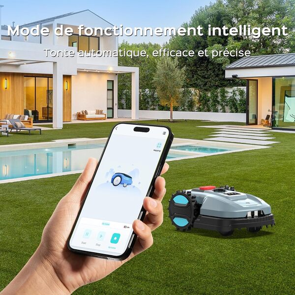 YARDCARE E400 Robot Tondeuse Contrôle Via App,Jusqu'à 400 m²,Hauteur de Coupe 20-60mm,Capteur de Pluie,Tondeuse Robot Gazon Largeur de Coupe 18cm,Moins de 60 DB