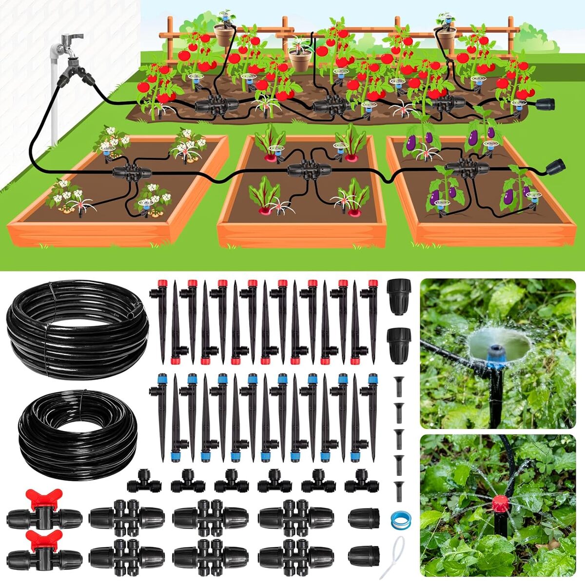 Test du système d'irrigation goutte à goutte 70 m : arrosage auto pour serre et jardin
