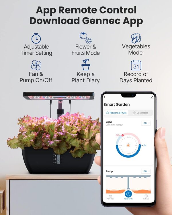 iDOO WiFi Potager Interieur, Jardin Intelligent avec réservoir de 6.5L, Ventilateur Silencieux, 12 Pods Jardin Interieur Hauteur Ajustable Jusqu’à 37 cm