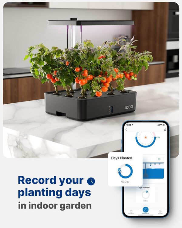 iDOO Système de Culture Hydroponique, Wi-FI Jardin Intelligent, Potager Interieur, Ventilateur Silencieux, Hauteur Ajustable Jusqu’à, 12 Pods