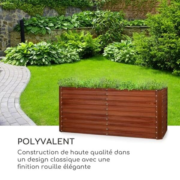 Découvrez le potager surélevé blumfeldt Rust Grow : une finition rouille élégante et un montage facile pour un jardinage sans effort. Parfaite alliance de style et praticité pour décorer votre espace extérieur.