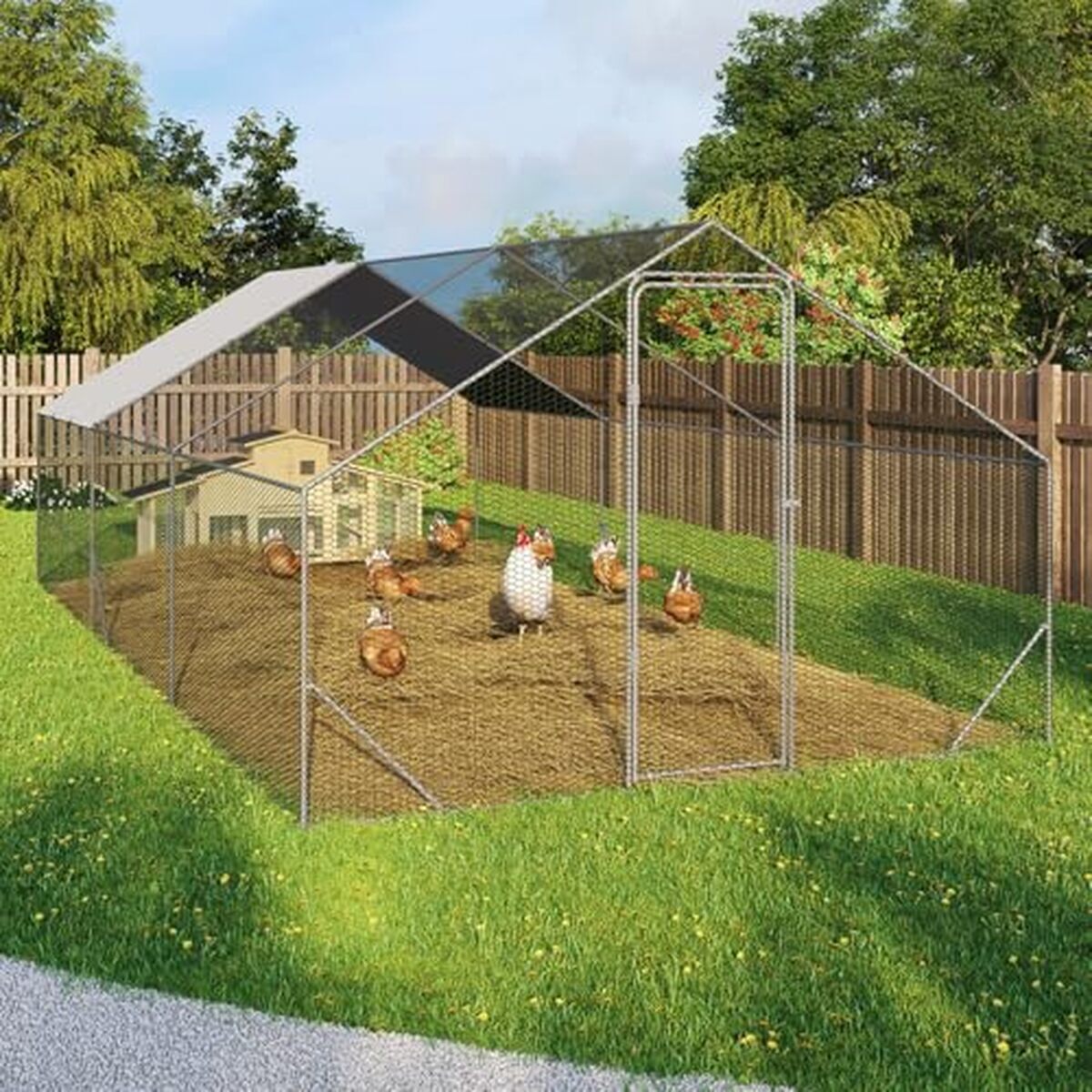 Test enclos poulailler IDMarket : parc grillagé en acier galvanisé