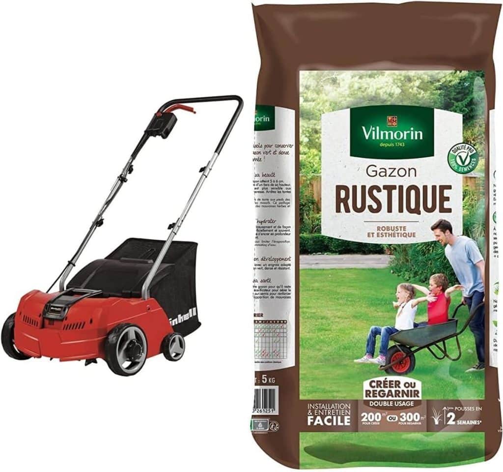Test : einhell GC-SA 1231/1, scarificateur/aérateur pour 300m² et gazon Vilmorin 5 kg
