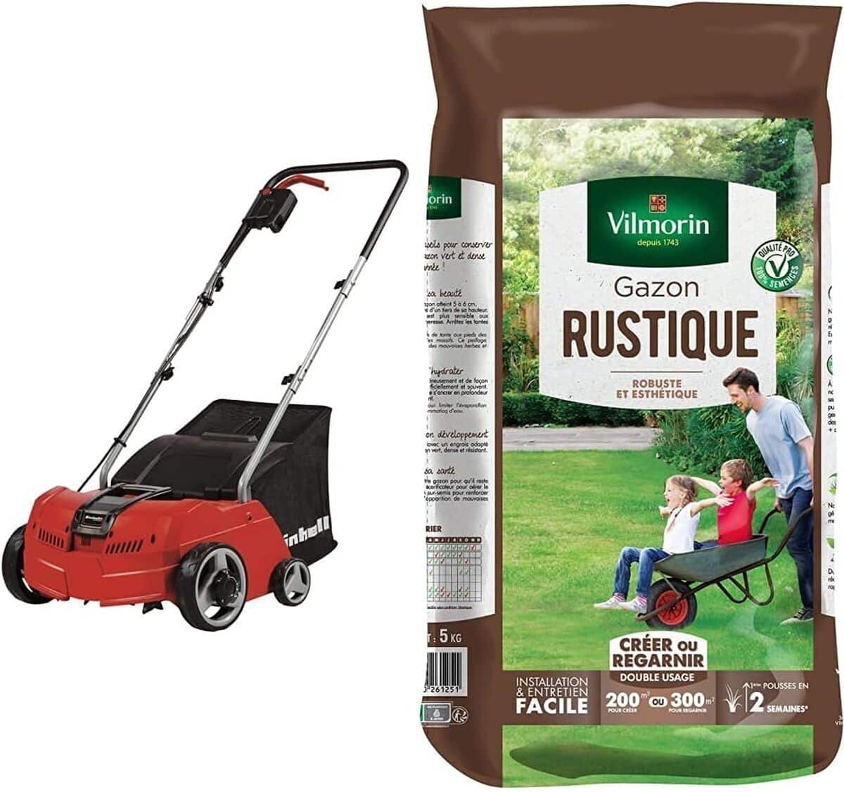 Test : einhell GC-SA 1231/1, scarificateur/aérateur pour 300m² et gazon Vilmorin 5 kg